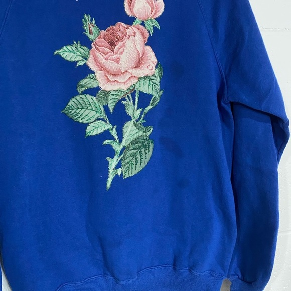 Blue Sweatshirt with Pink Rose Embroidery medium - Picture 3 of 4